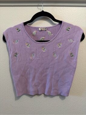 Free people lavender Floral Embroidered Rib-Knit Women’s Tank Top